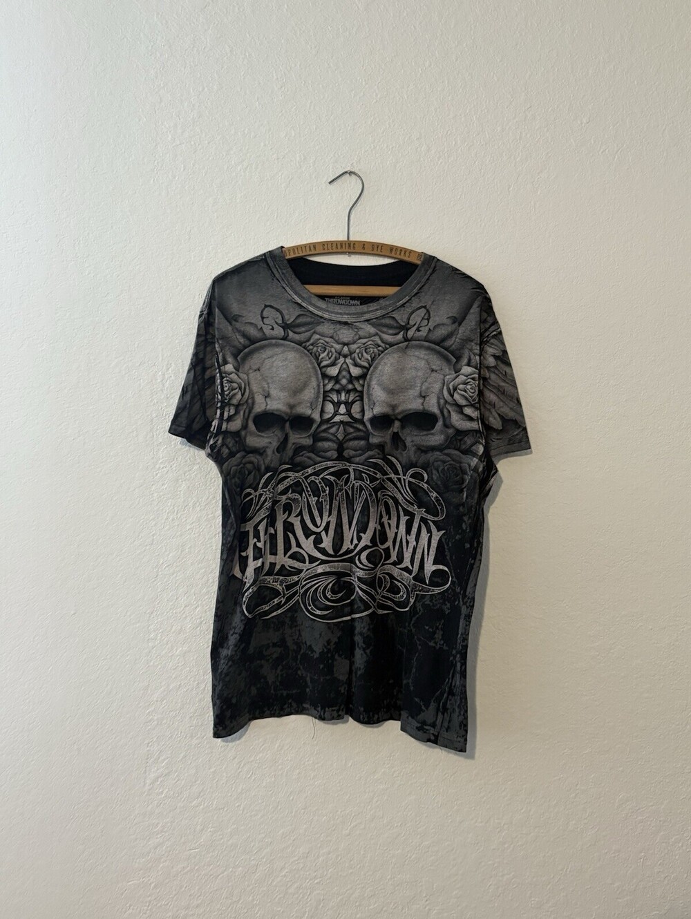 Vintage Throwdown Premium Shirt Skull Y2K Affliction Style MMA Grunge Size XL